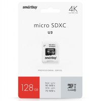 MicroSD Smartbuy6 128 Гб с SD-адаптером 10 класс Pro U3 UHS-I (70/90 Mb/s)