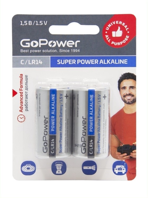 Батарейка алкалиновая GoPower LR14 С BL2