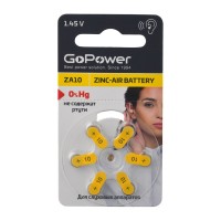 Батарейка GoPower ZA10 BL6 для слуховых аппаратов (1шт)