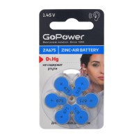 Батарейка GoPower ZA675 BL6 для слуховых аппаратов (1шт)