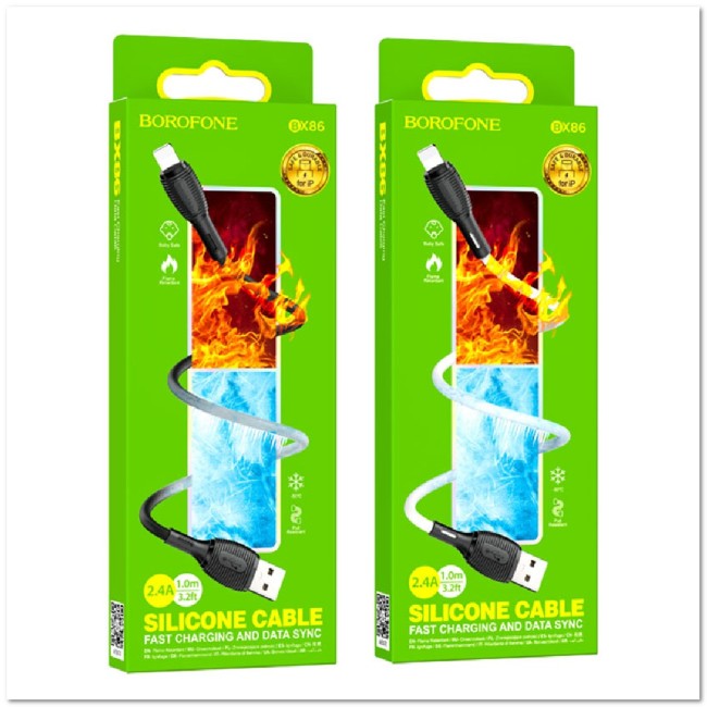 Кабель Lightning  BOROFONE BX86 2.4 А (1М) (ЗАЩИТА ОТ ДЕТЕЙ/ОТ ПЕРЕГРЕВА/ОТ МОРОЗА)