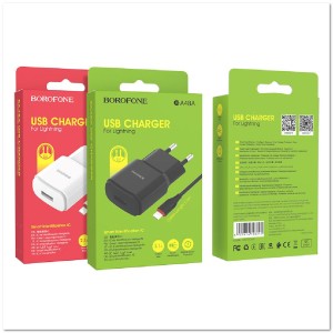 СЗУ BOROFONE BA48A с USB + кабель Lightning 2.1A СЗУ BOROFONE BA48A с USB + кабель Lightning 2.1A