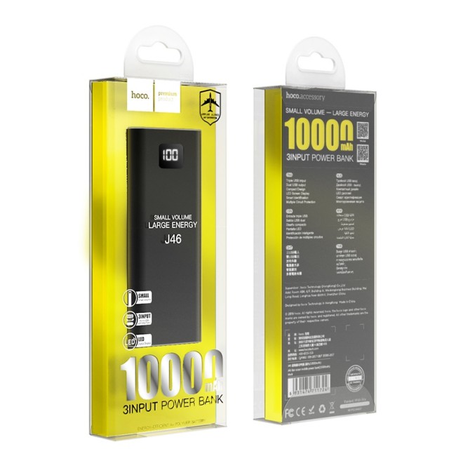 POWER-BANK HOCO J46 10000mAh 2 USB,micro USB, TYPE-C, Lightning LED-дисплей,