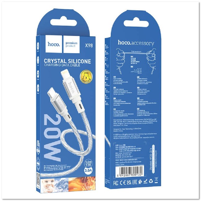 Кабель TYPE C на LIGHTNING HOCO X98 Silicone 20W 3А (L=1М) (ЗАЩИТА ОТ ДЕТЕЙ/ ОТ ПЕРЕГРЕВА/ОТ МОРОЗА)