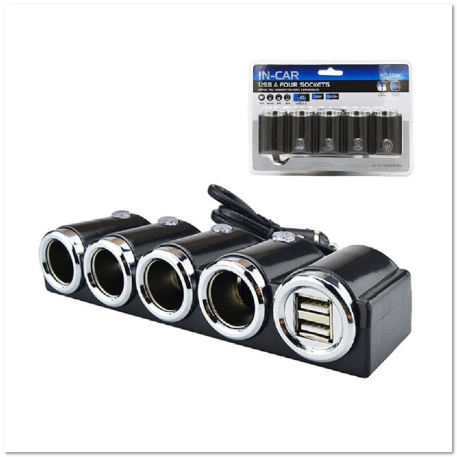 Автомоб. разветвитель Olesson на 4 прикур-ля + 2 USB (12/24 V) 1504