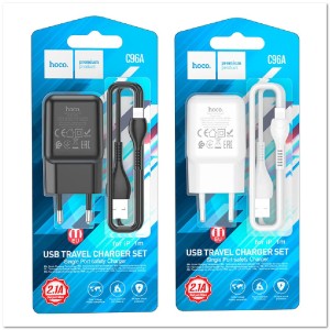 СЗУ HOCO C96A с USB + кабель Lightning 2.1A СЗУ HOCO C96A с USB + кабель Lightning 2.1A