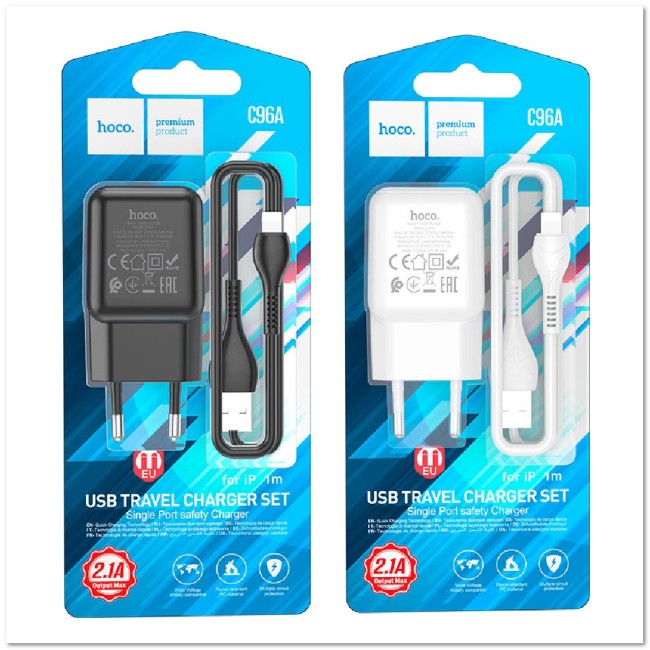 СЗУ HOCO C96A с USB + кабель Lightning 2.1A