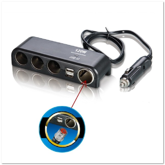 Автомоб. разветвитель Olesson на 4 прикур-ля + 2 USB+ЗУ для сигарет (12/24 V) 1525