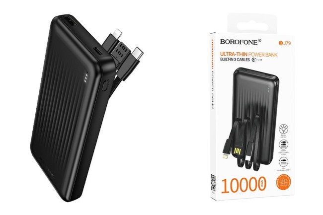 POWERBANK BOROFONE BJ79 10000 mAh ULTRA-THIN USB,USB-C + 3 встр.кабеля