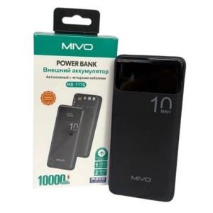 POWER-BANK MIVO MB-111Q 10000mAh  PD22,5W+CQ3.0 2 USB, TYPE-C, LED-дисплей, 4 встроенных кабеля