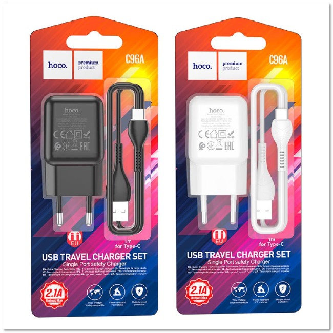 СЗУ HOCO C96A с USB + кабель TYPE-C 2.1A