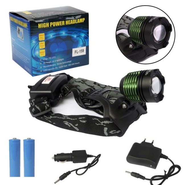 Фонарь налобный FL-159 (LED, 2*18650, ZOOM, Т6, 3 режима)