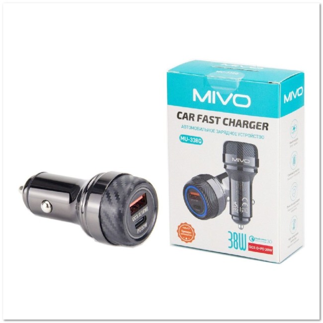 АЗУ MIVO MU-338Q с USB+TYPE-C-портами PD+QC3.0 38W