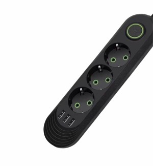 Сетевой фильтр POWER 1071U 3м 3 гнезда + 3USB, с переключателем, заземление 10А