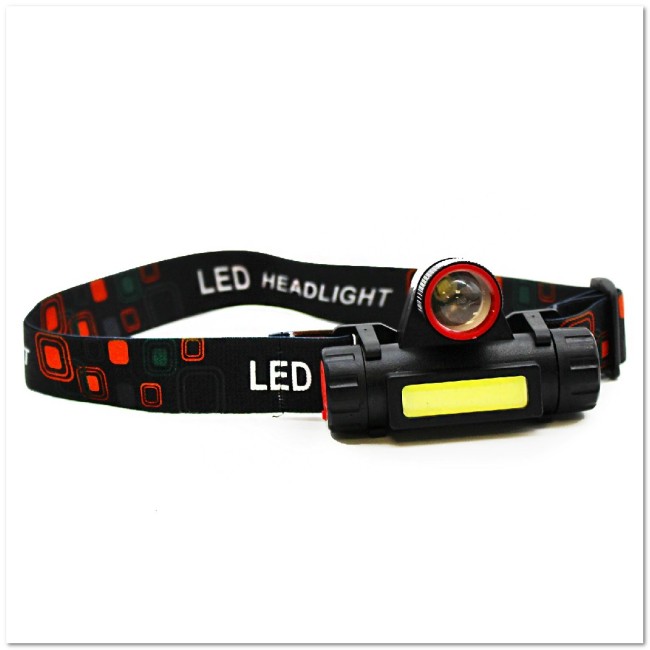 Фонарь налобный KX-1807 (LED, встроен. АКБ, 3 режима)