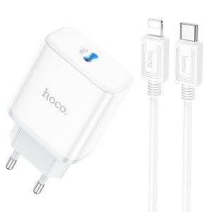СЗУ HOCO C104A c USB+TYPE-C + кабель Lightning QC3.0+PD20W