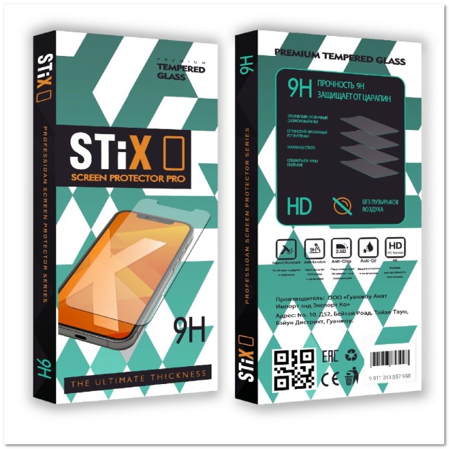 Защитное стекло STiX 10D Xiaomi Redmi Note 10/10S/Note 11/11S/POCO 5MS/M4 Pro/Realme 7 Pro/8/8 Pro BLACK