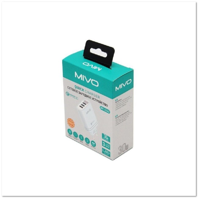 Сетевой USB ХАБ MIVO MP-324Q с 3-мя USB-портами Q3.0 30W БЫСТРЫЙ ЗАРЯД