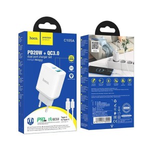 СЗУ HOCO C105A c USB+TYPE-C + кабель TYPE-С QC3.0+PD20W СЗУ HOCO C105A c USB+TYPE-C + кабель TYPE-С QC3.0+PD20W