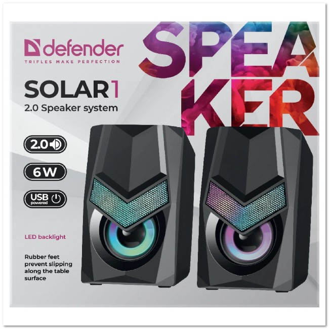 Колонки для компьютера DEFENDER Solar 1, 6Вт, c подсветкой