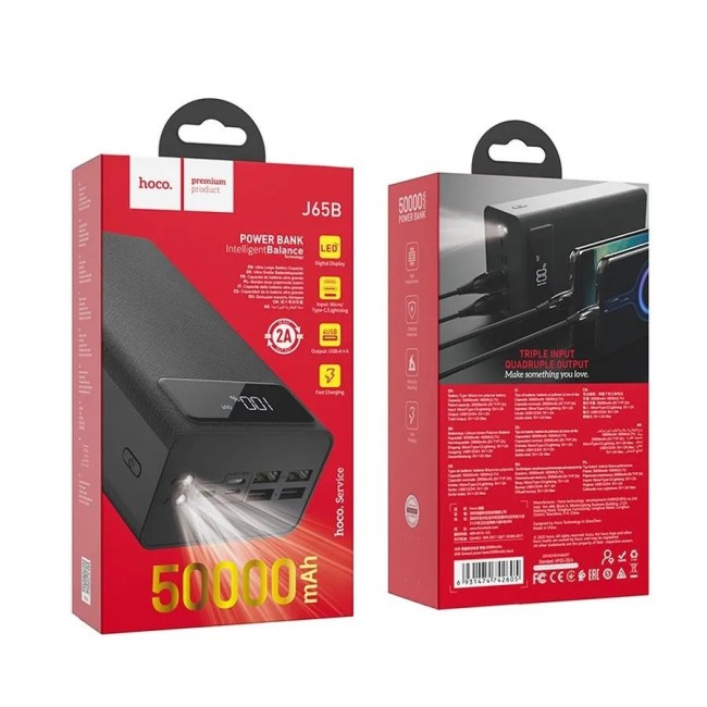 POWER-BANK HOCO J65B 50000mAh 4 USB, micro USB, TYPE-C, Lightning, фонарик, LED-дисплей