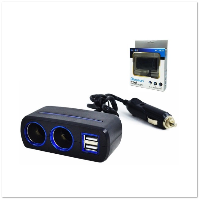 Автомоб. разветвитель Olesson на 2 прикур-ля + 2 USB (12/24 V) 1638