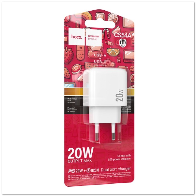 CЗУ HOCO CS54A c USB+TYPE-С портами Q3.0 PD20W