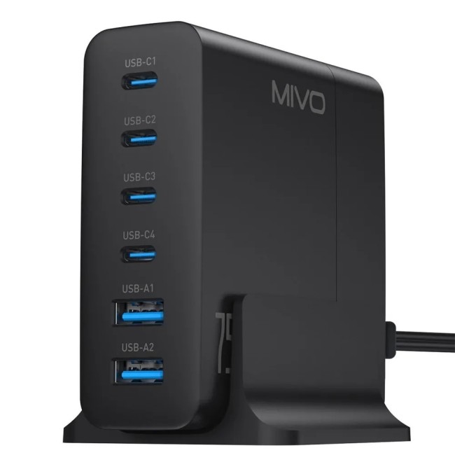 СЗУ MIVO MP-750Q с 2-мя USB +6-ю Type-C портами QC4.0  PD75W