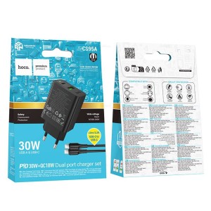 СЗУ HOCO CS95A c USB+TYPE-C + кабель TYPE-С QC3.0+PD30W