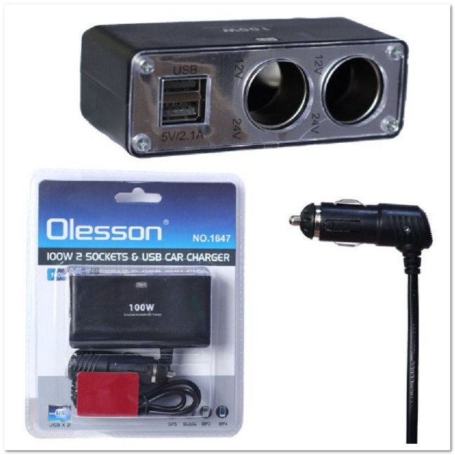 Автомоб. разветвитель Olesson на 2 прикур-ля + 2 USB (12/24 V) 1647