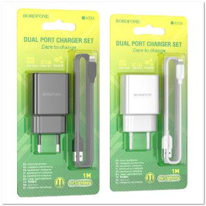 СЗУ BOROFONE BA53A с 2-мя USB + кабель Lightning 2.1A СЗУ BOROFONE BA53A с 2-мя USB + кабель Lightning 2.1A
