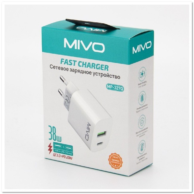 СЗУ MIVO MP-327Q с USB+TYPE-C портами Q3.0 38W