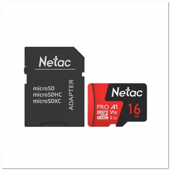 MicroSD NETAC 16 Гб с SD-адаптером 10 класс (100 Mb/s)