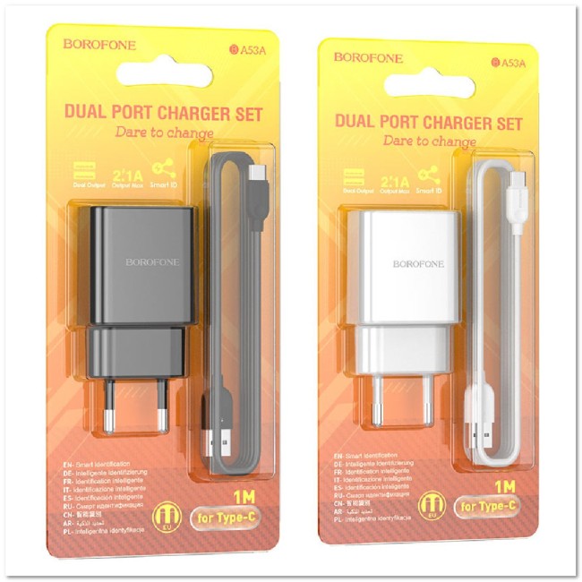 СЗУ BOROFONE BA53A с 2-мя USB + кабель TYPE-C 2.1A