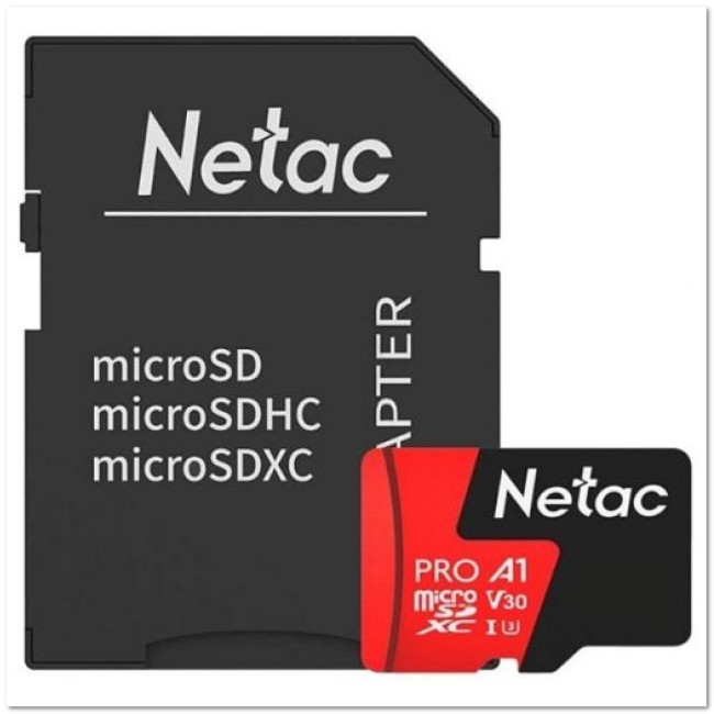 MicroSD NETAC 64 Гб с SD-адаптером 10 класс (100 Mb/s)