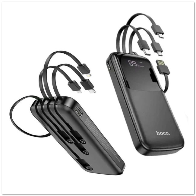 POWER-BANK HOCO DB07 10000 mAh 1 USB + 4 встр. кабеля, LED-дисплей