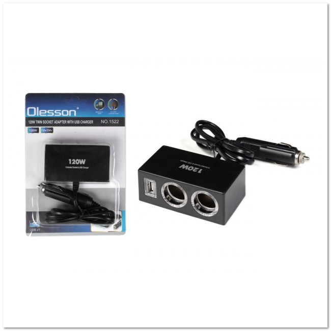 Автомоб. разветвитель Olesson на 2 прикур-ля + USB (12/24 V) 1522