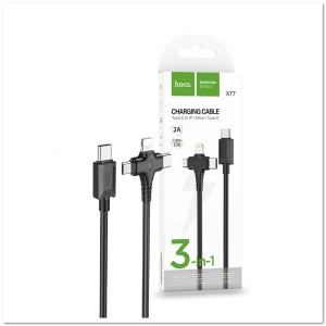 Кабель 3-в-1 Lightning/micro/TYPE C HOCO X77 2А (1М) круглый