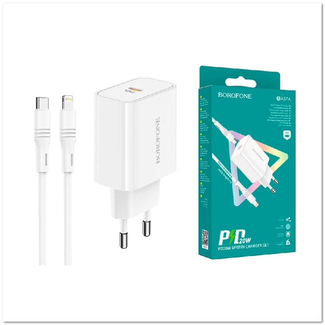 СЗУ BOROFONE BA57A c TYPE-C портом + кабель Lightning PD3.0 20W