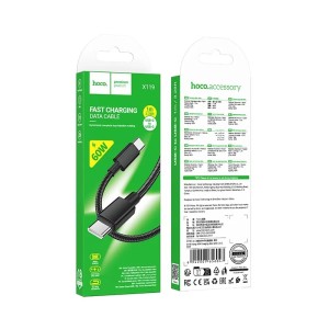 1Кабель TYPE C на TYPE C HOCO X119 3А, PD60W, нейлоновый, 1м