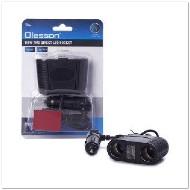 Автомоб. разветвитель Olesson на 2 прикур-ля + USB (12/24 V) 1645