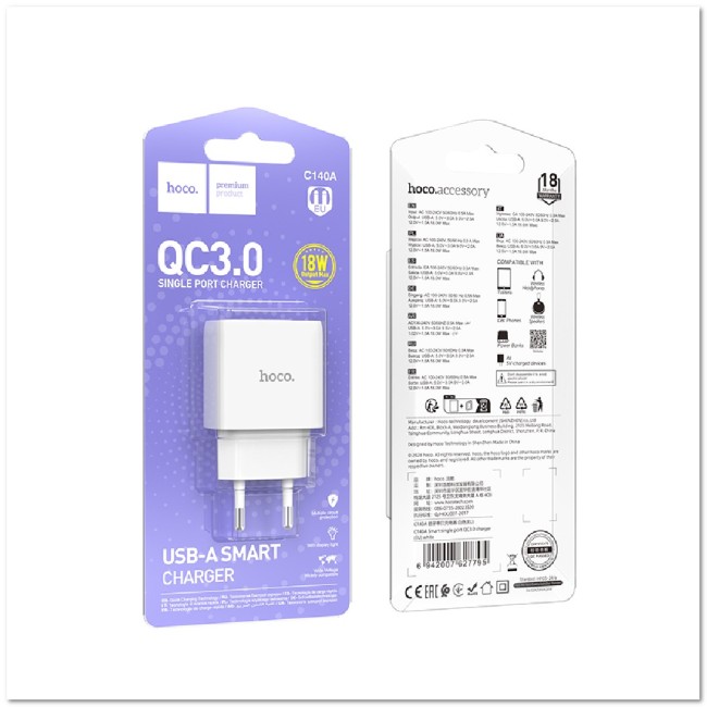 CЗУ HOCO C140A с USB 3.0A 18W