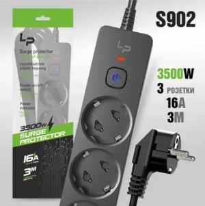 Сетевой фильтр LP5100 3 гнезда 3м с переключателем, заземление 16А Сетевой фильтр LP5100 3 гнезда 3м с переключателем, заземление 16А