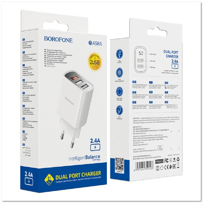 СЗУ BOROFONE BA58A с 2-мя USB 2.4A LED-дисплей
