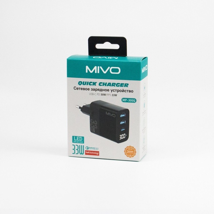 СЗУ MIVO MР-300Q с 2-мя USB+TYPE-C-портами  PD+QC3.0 33W LED-дисплей БЫСТРЫЙ ЗАРЯД
