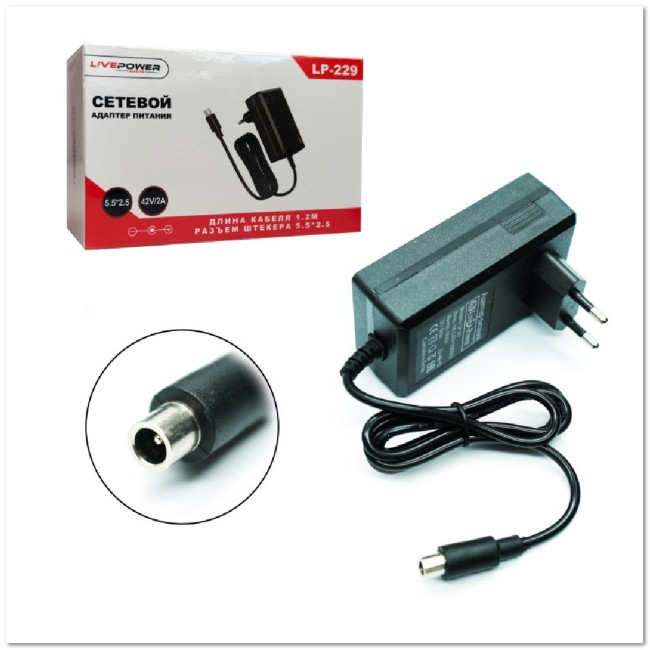 СЗУ для гироскутеров 42V (2А) 8мм LP-229