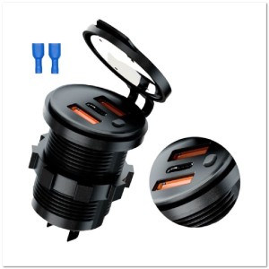 Врезной разъем USB в авто (круглый) CR1045 12-24V 2USB+TYPE-C QC3.0+PD20W
