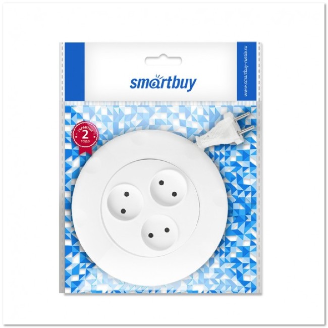 Удлинитель Smartbuy 3 гнезда 3м без заземления круглый, 10А/2.2кВт (11955)