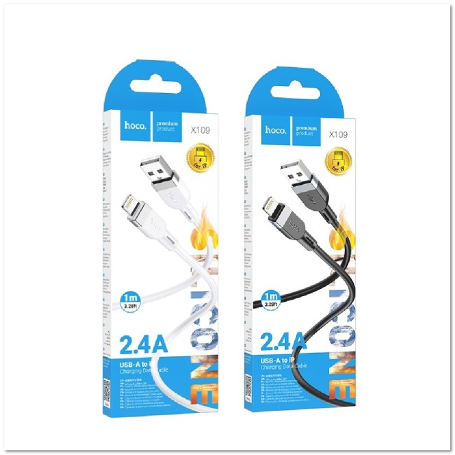 Кабель Lightning HOCO X109 Silicone 2.4A (L=1М) (ЗАЩИТА ОТ ДЕТЕЙ/ОТ ПЕРЕГРЕВА/ОТ МОРОЗА)
