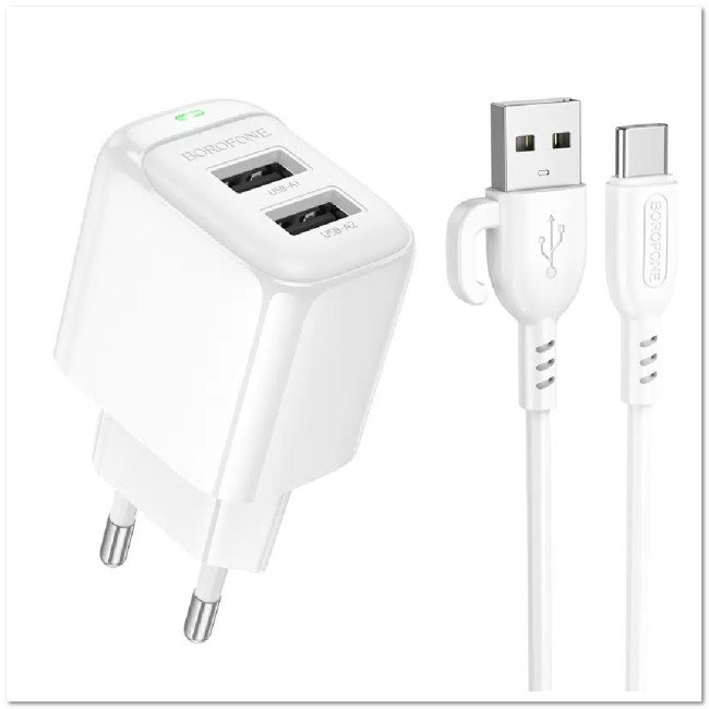 СЗУ BOROFONE BAS41A с 2-мя USB + кабель TYPE-C 2.4A 12W